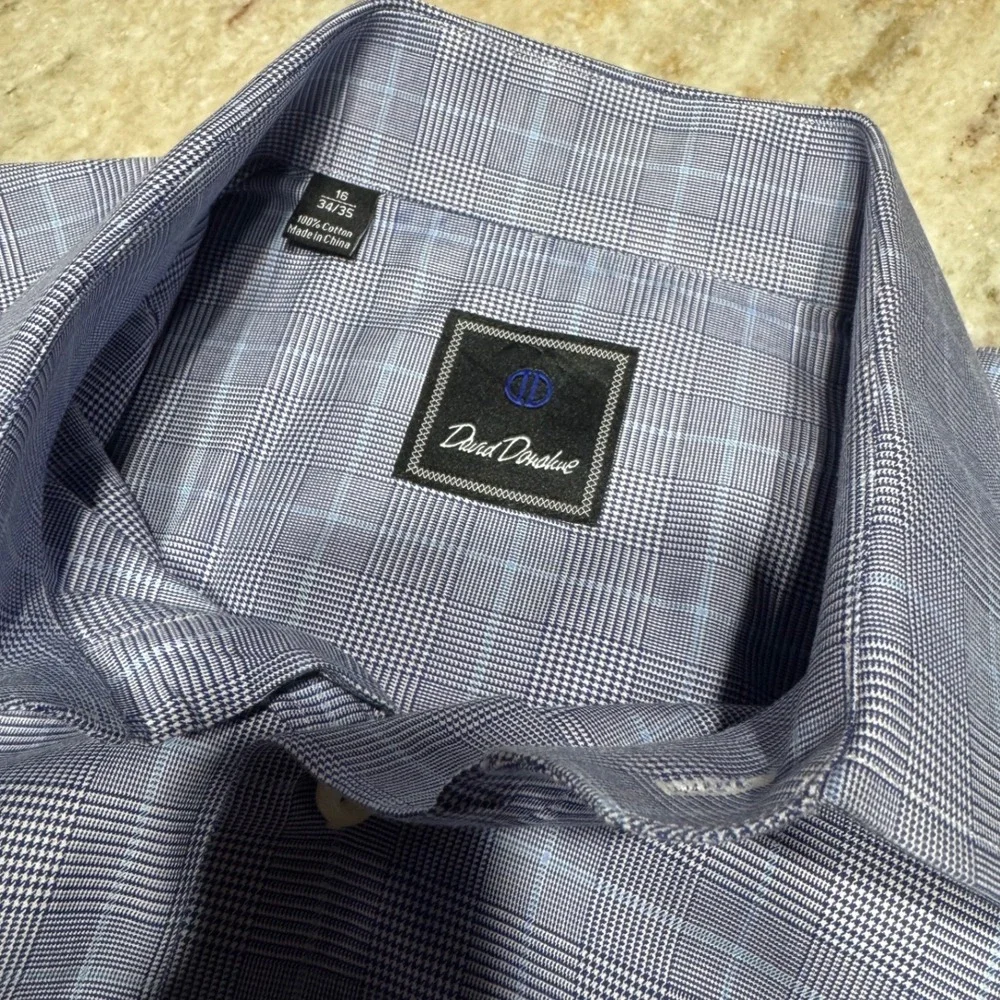 David Donahue Mens 16 34/35 Blue Glen Plaid Cotton Dress Shirt Professional - Picture 4 of 9